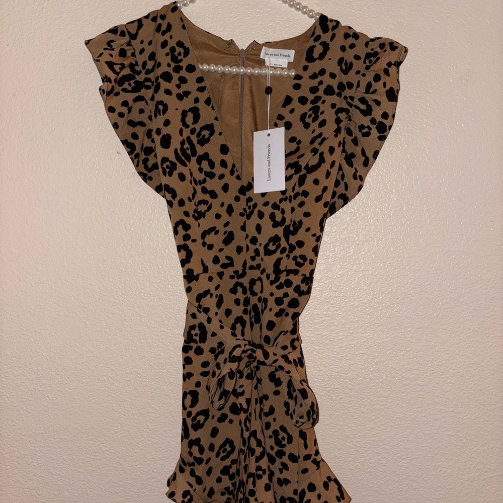 Lovers + Friends Tan and Black Leopard Dress
